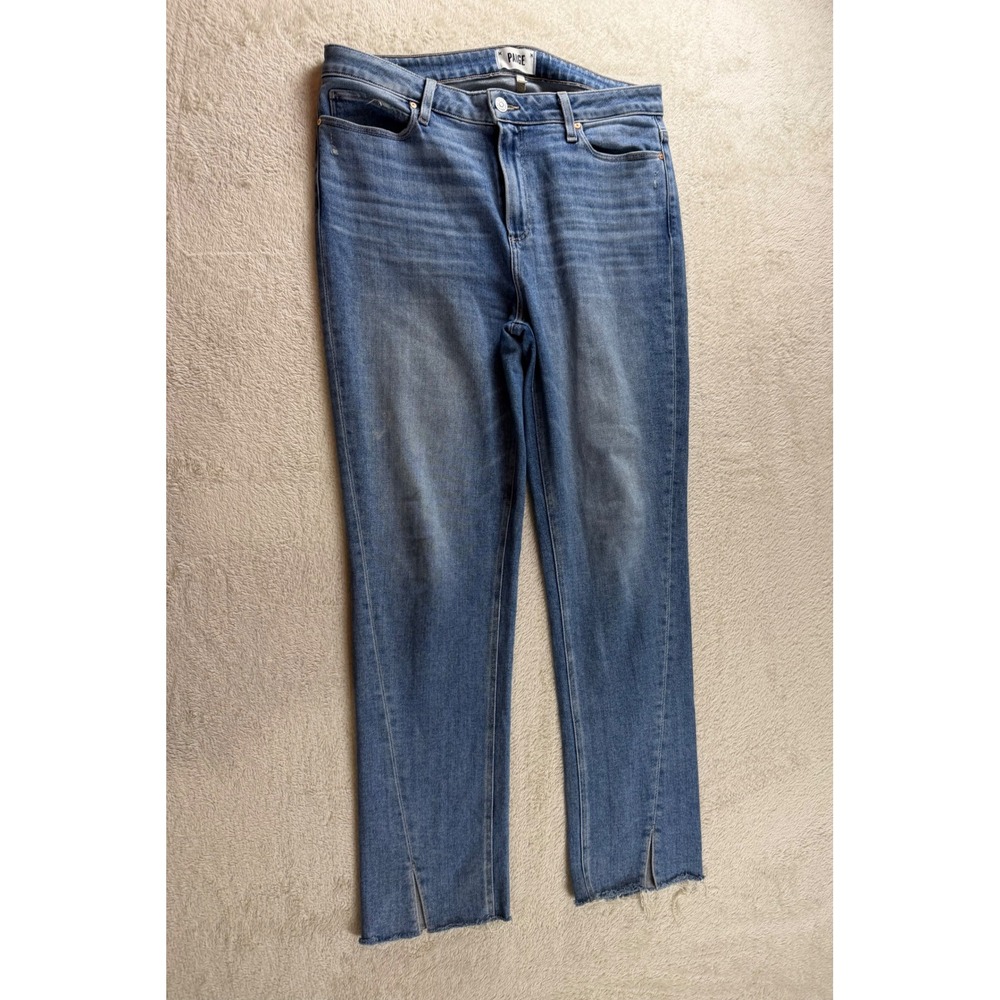 PAIGE Hoxton Slim High Rise Split Hem Raw Edge Jeans Medium Wash Size 32